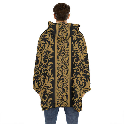 Ornamental Western Damask Print Hoodie Blanket