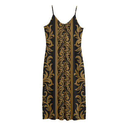 Ornamental Western Damask Print Jersey Midi Cami Dress