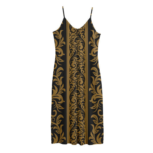 Ornamental Western Damask Print Jersey Midi Cami Dress
