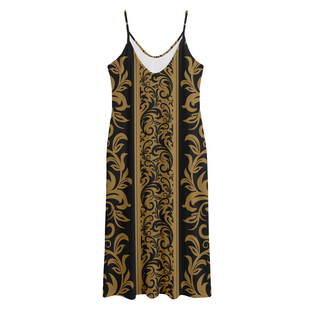 Ornamental Western Damask Print Jersey Midi Cami Dress