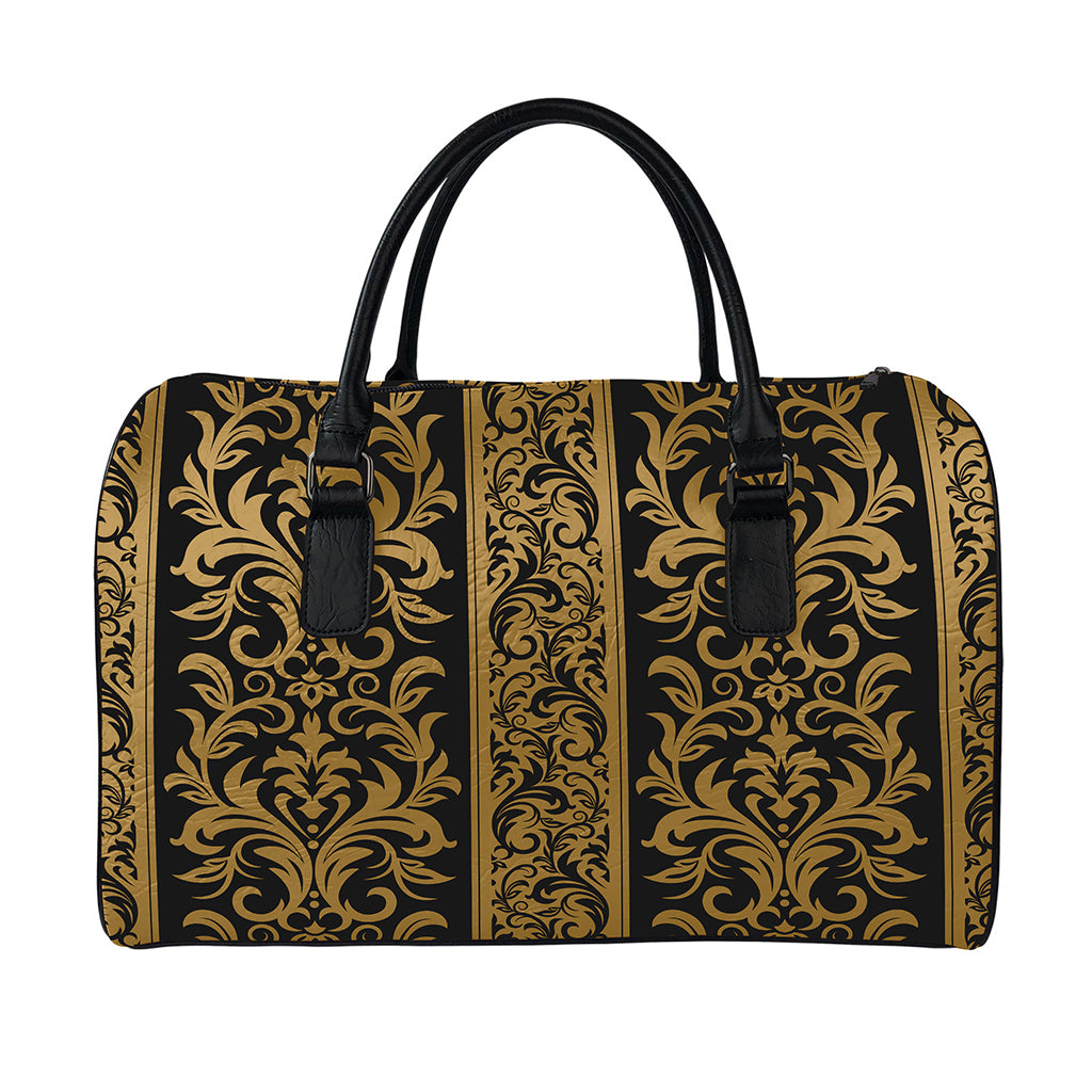 Ornamental Western Damask Print Leather Duffle Bag