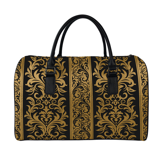 Ornamental Western Damask Print Leather Duffle Bag