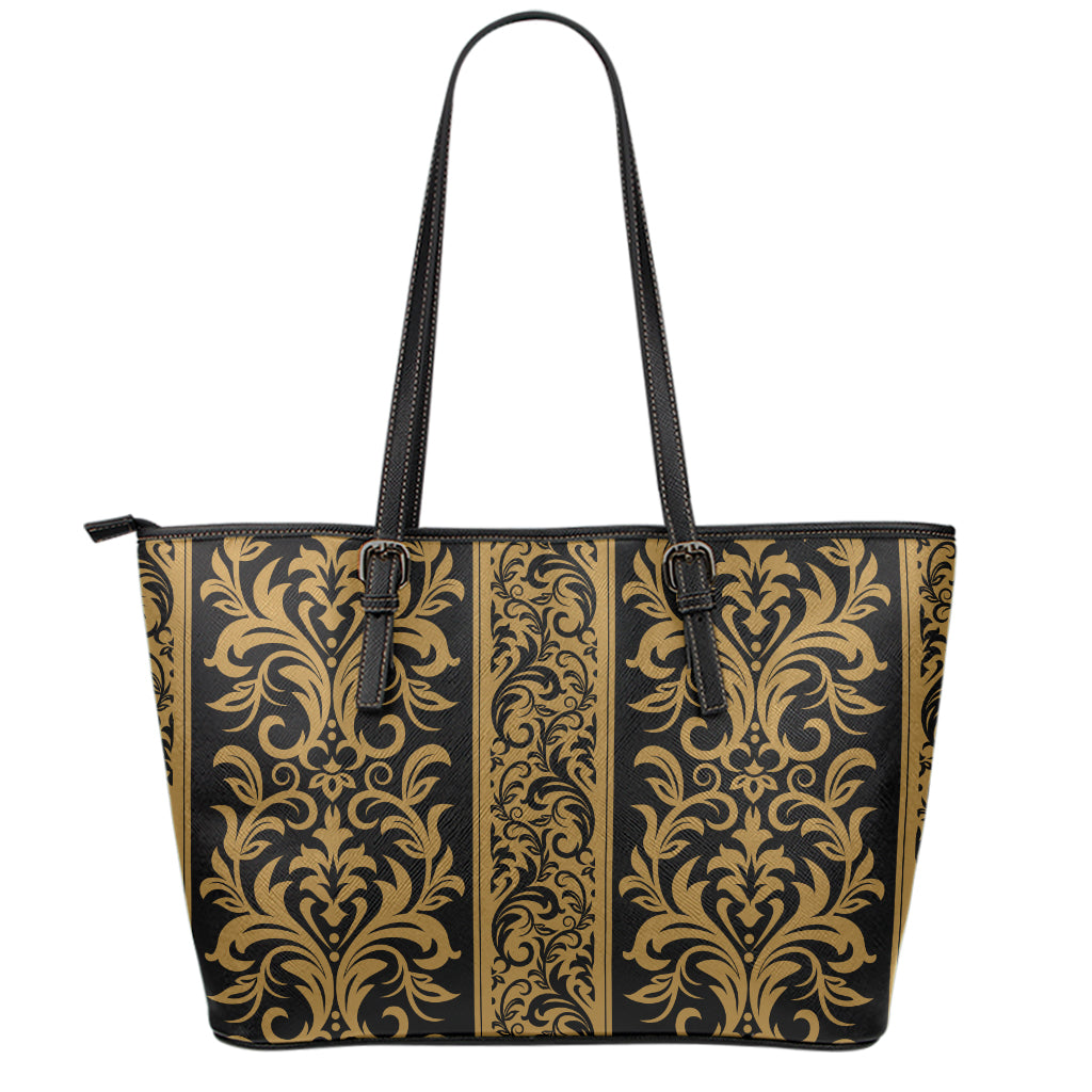 Ornamental Western Damask Print Leather Tote Bag