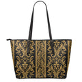 Ornamental Western Damask Print Leather Tote Bag With Zipper
