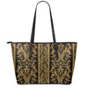 Ornamental Western Damask Print Leather Tote Bag