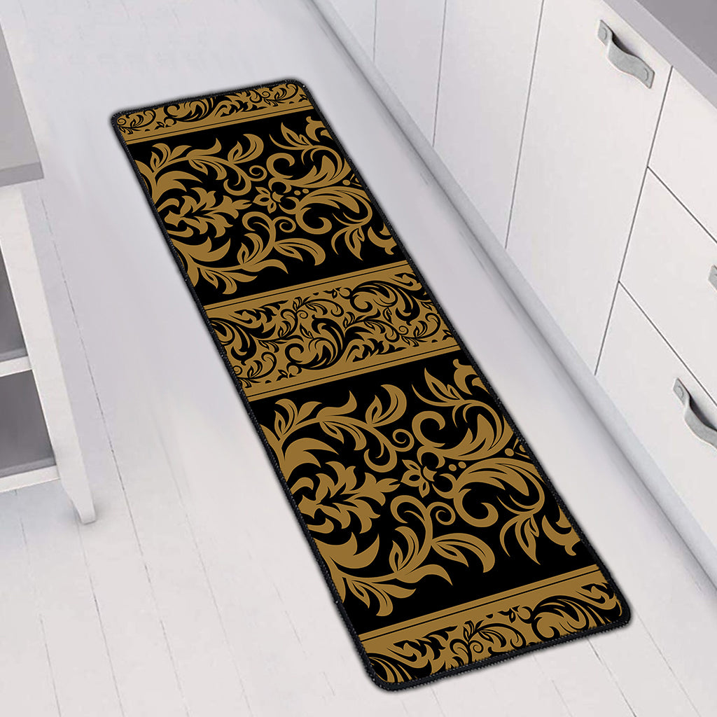 Ornamental Western Damask Print Long Kitchen Mat