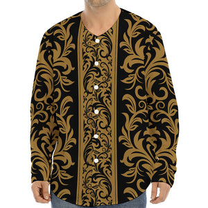 Ornamental Western Damask Print Long Sleeve Baseball Jersey