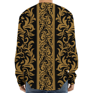 Ornamental Western Damask Print Long Sleeve Baseball Jersey