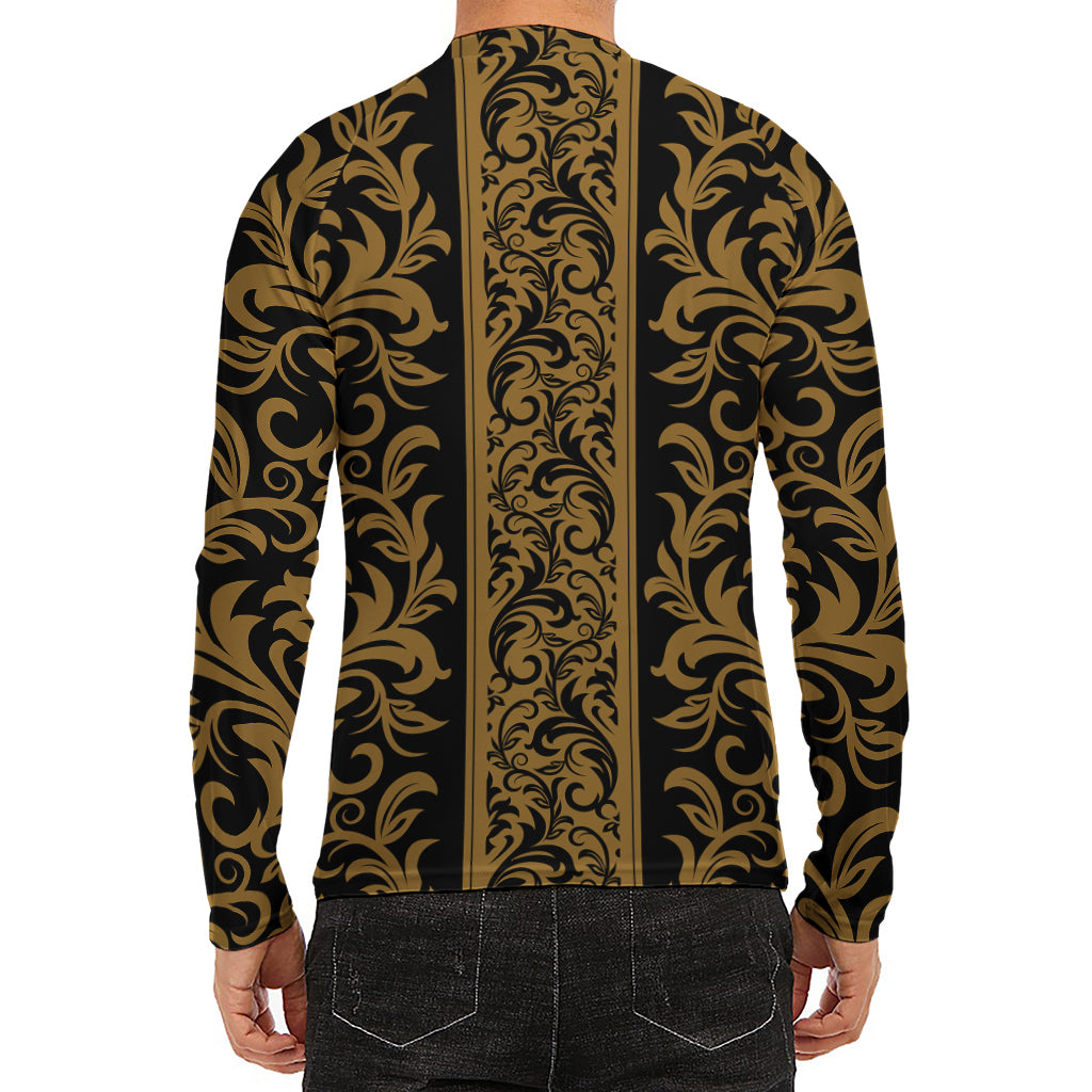 Ornamental Western Damask Print Men's Long Sleeve Rash Guard