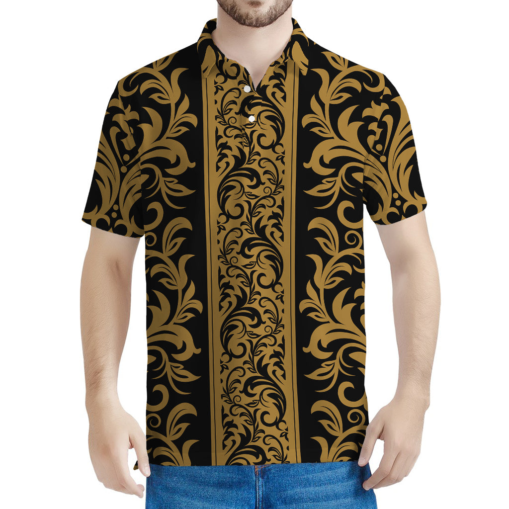 Ornamental Western Damask Print Men's Polo Shirt