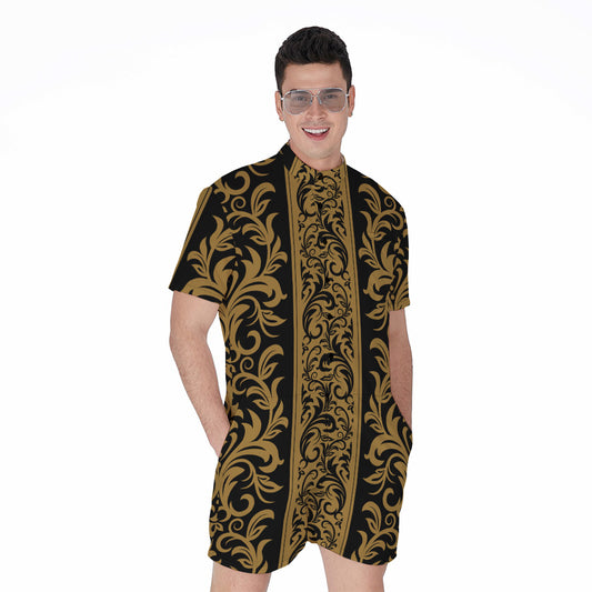 Ornamental Western Damask Print Men's Rompers