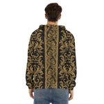 Ornamental Western Damask Print Men's Velvet Pullover Hoodie