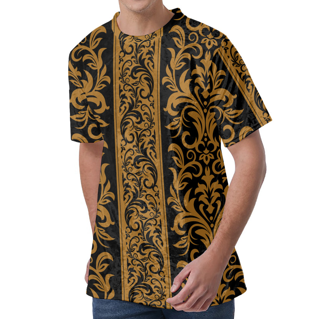 Ornamental Western Damask Print Men's Velvet T-Shirt