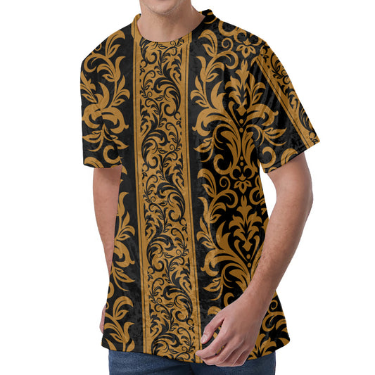 Ornamental Western Damask Print Men's Velvet T-Shirt