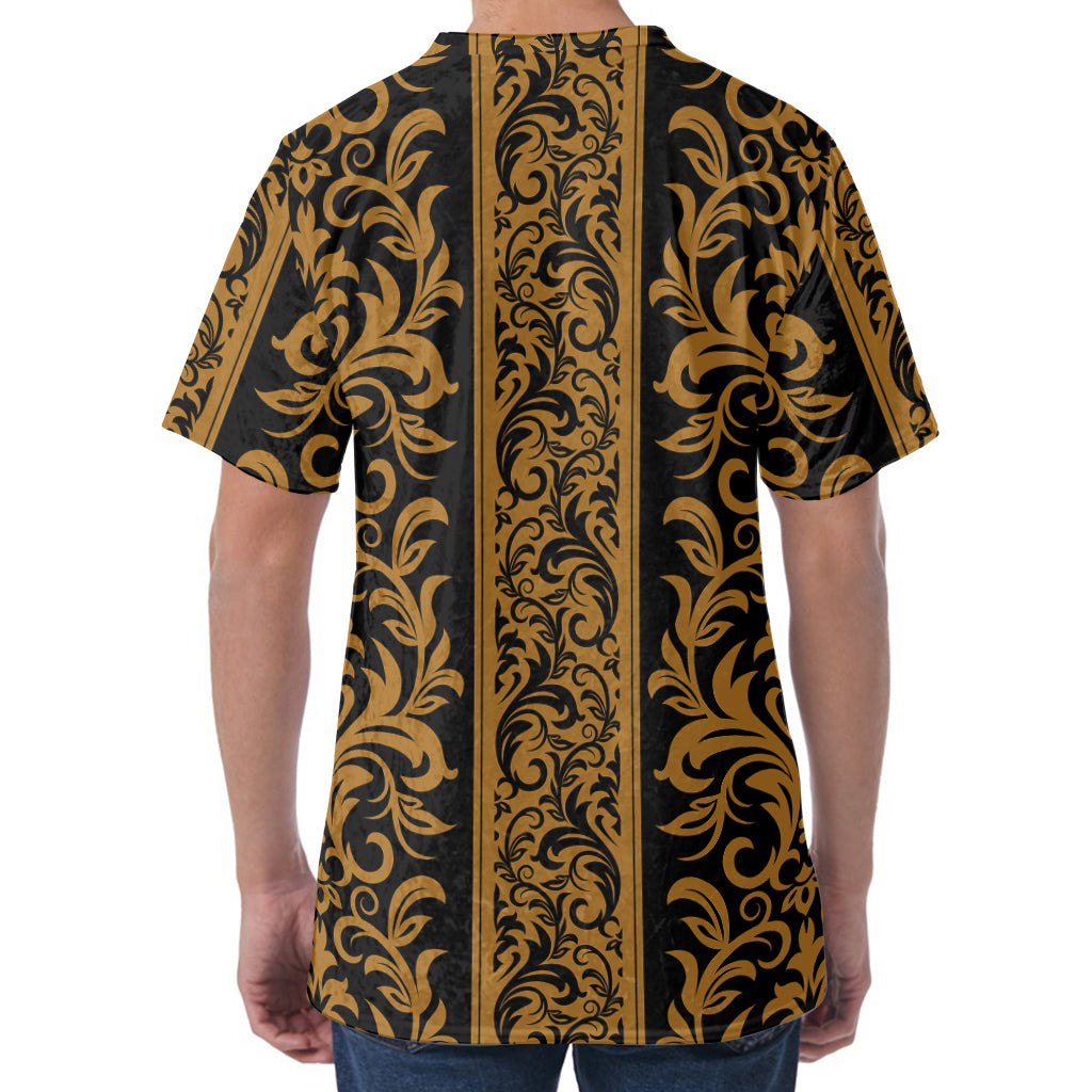 Ornamental Western Damask Print Men's Velvet T-Shirt