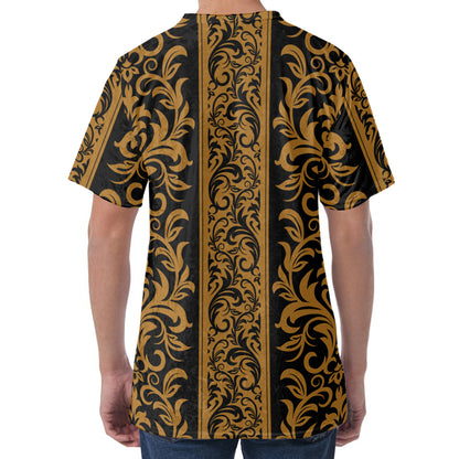 Ornamental Western Damask Print Men's Velvet T-Shirt