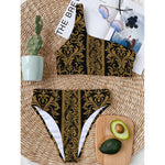 Ornamental Western Damask Print One Shoulder Bikini Top