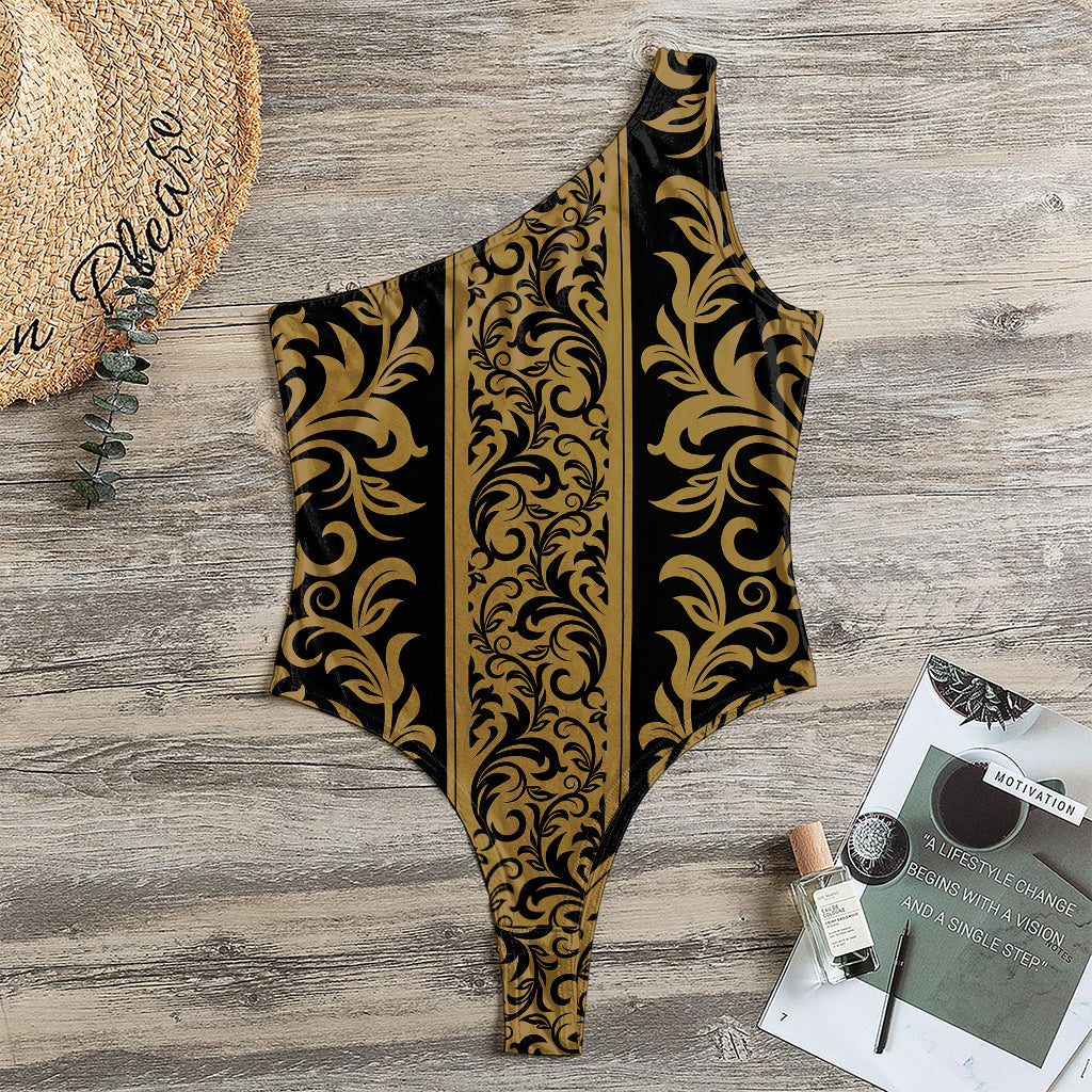 Ornamental Western Damask Print One Shoulder Bodysuit