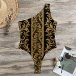 Ornamental Western Damask Print One Shoulder Bodysuit
