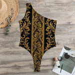 Ornamental Western Damask Print One Shoulder Bodysuit