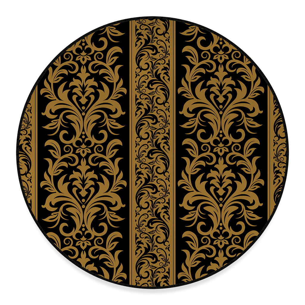 Ornamental Western Damask Print Round Floor Mat