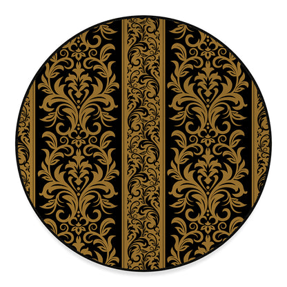 Ornamental Western Damask Print Round Floor Mat
