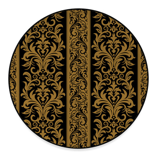 Ornamental Western Damask Print Round Floor Mat