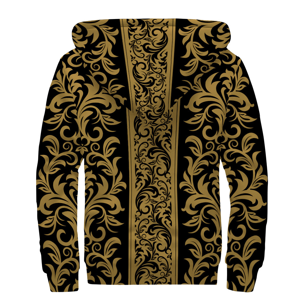 Ornamental Western Damask Print Sherpa Lined Zip Up Hoodie