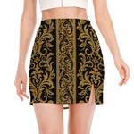 Ornamental Western Damask Print Side Slit Mini Skirt