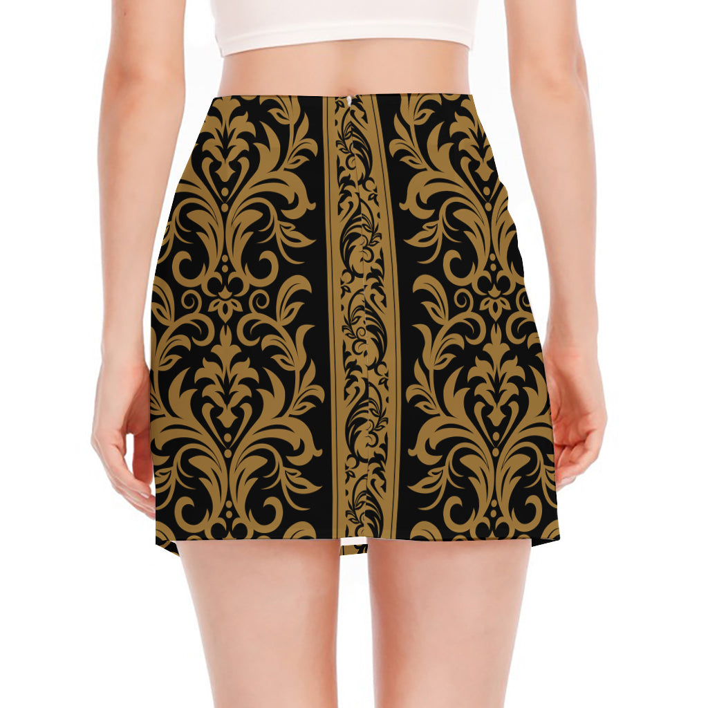 Ornamental Western Damask Print Side Slit Mini Skirt