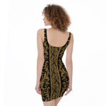 Ornamental Western Damask Print Sleeveless Bodycon Dress