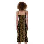 Ornamental Western Damask Print Slim Fit Midi Cami Dress