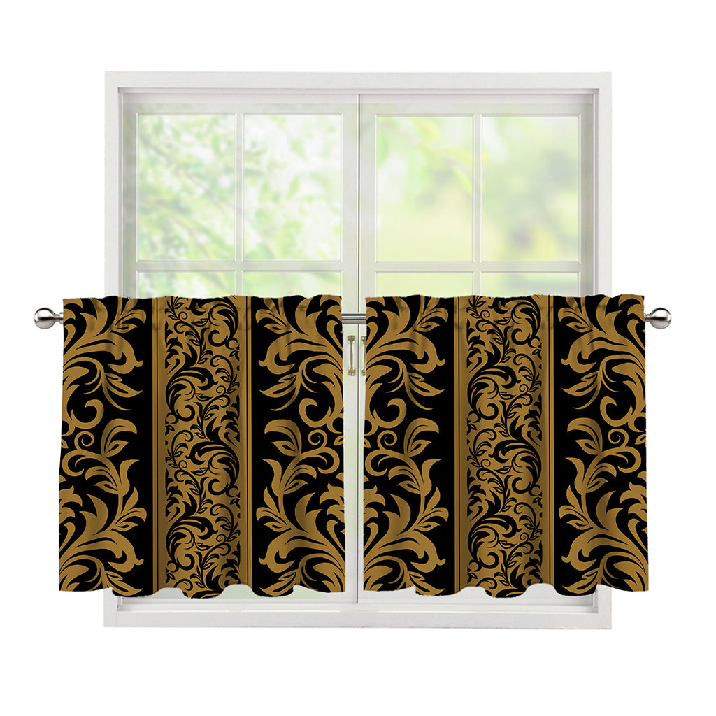 Ornamental Western Damask Print Tier Curtains