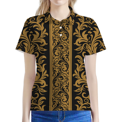 Ornamental Western Damask Print Women's Polo Shirt