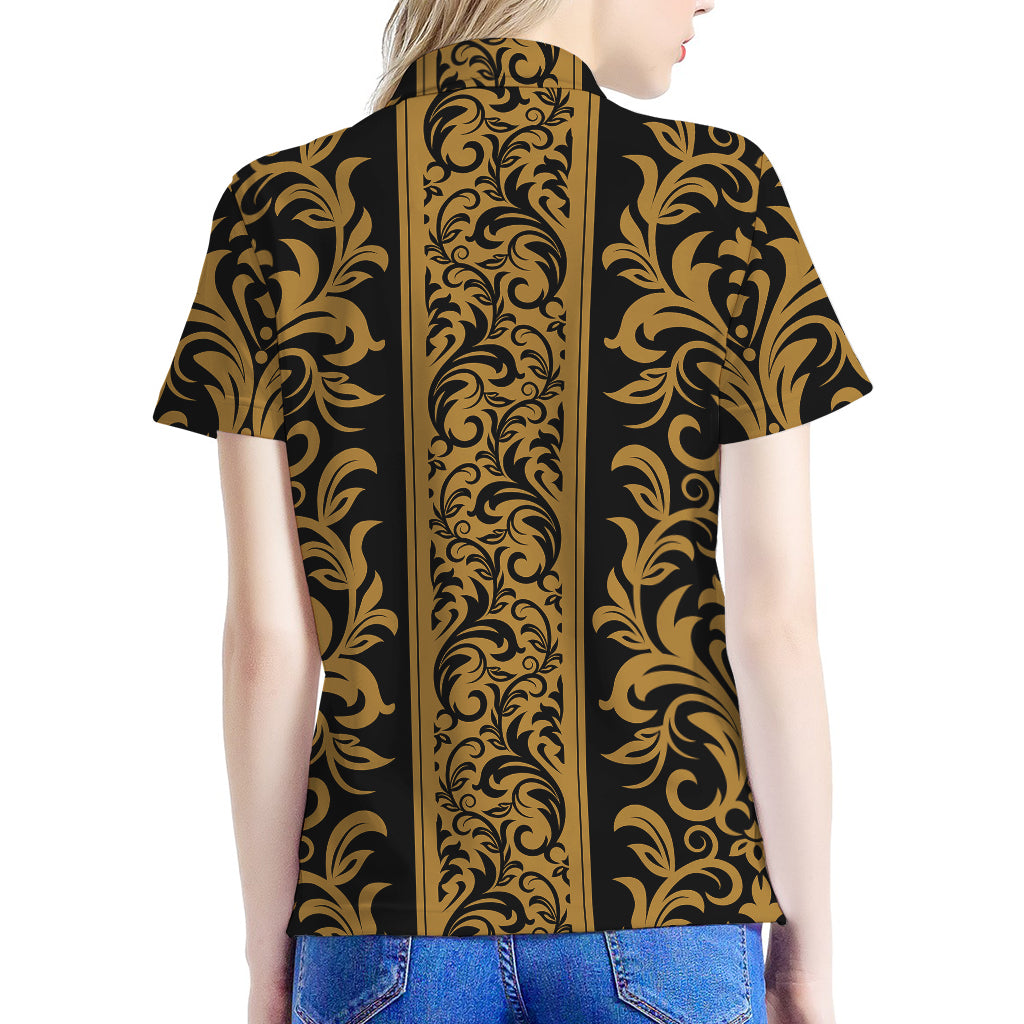 Ornamental Western Damask Print Women's Polo Shirt