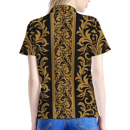Ornamental Western Damask Print Women's Polo Shirt