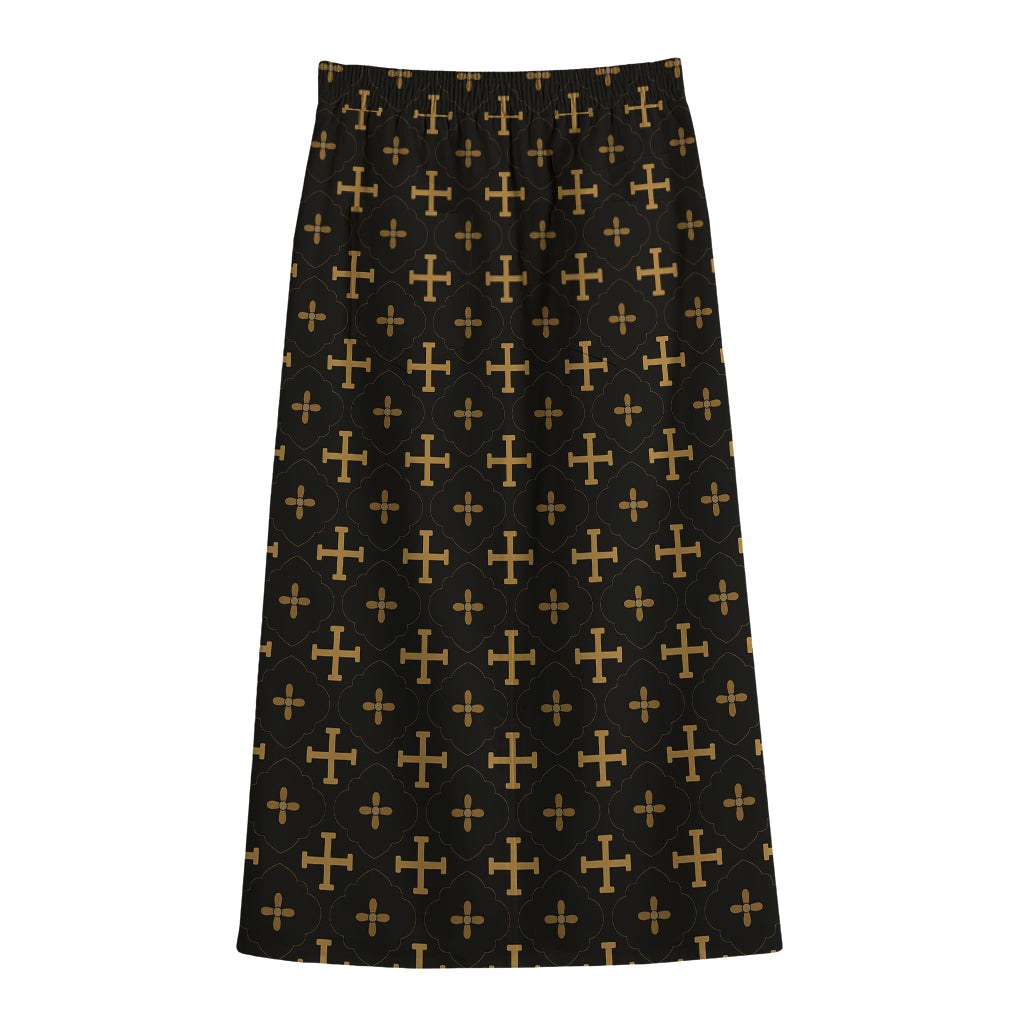 Orthodox Christian Pattern Print Cotton Front Slit Maxi Skirt