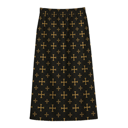 Orthodox Christian Pattern Print Cotton Front Slit Maxi Skirt