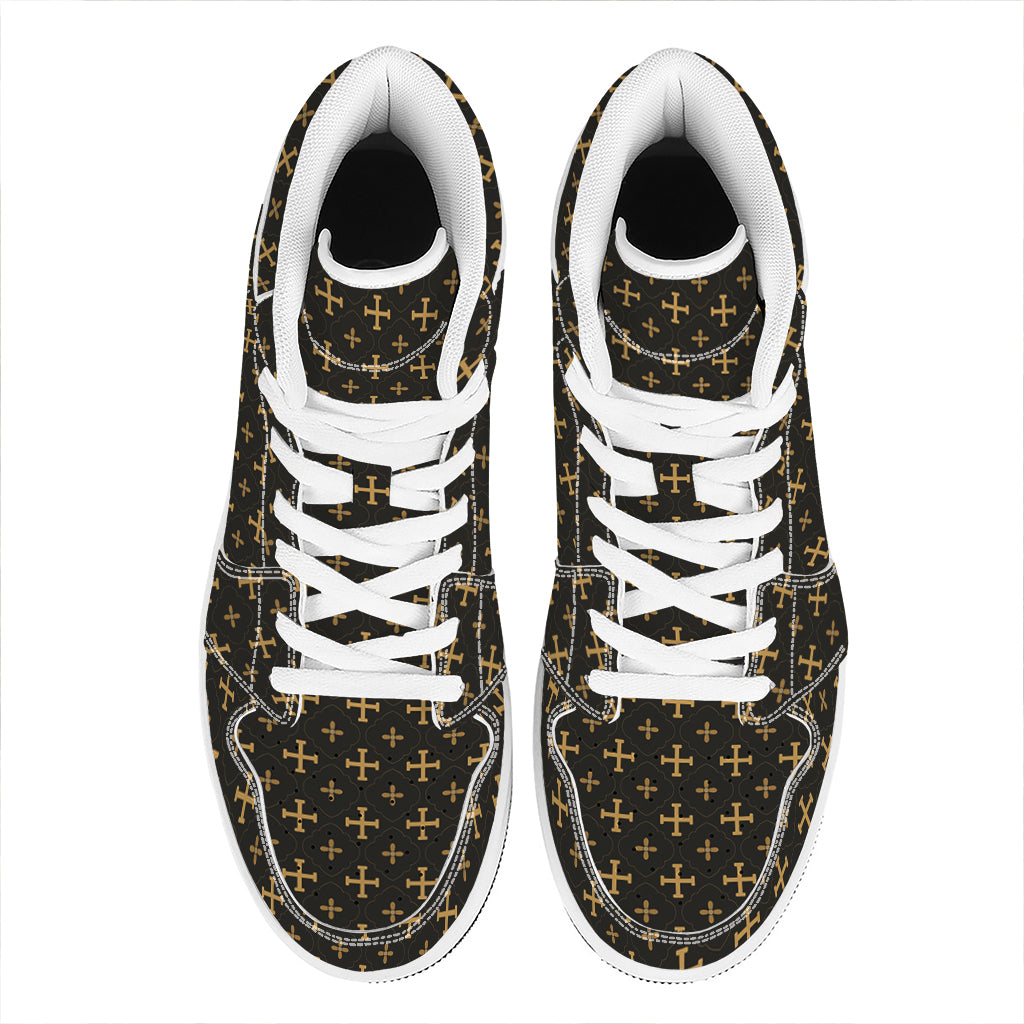 Orthodox Christian Pattern Print High Top Leather Sneakers