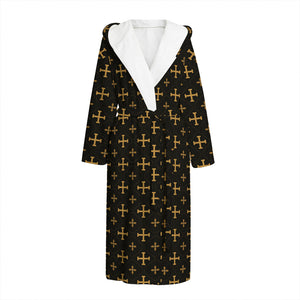 Orthodox Christian Pattern Print Hooded Bathrobe