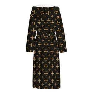 Orthodox Christian Pattern Print Hooded Bathrobe