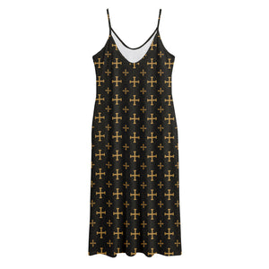 Orthodox Christian Pattern Print Jersey Midi Cami Dress