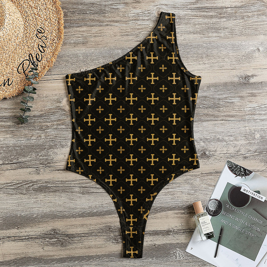 Orthodox Christian Pattern Print One Shoulder Bodysuit