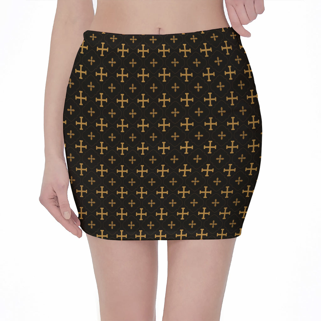 Orthodox Christian Pattern Print Pencil Mini Skirt