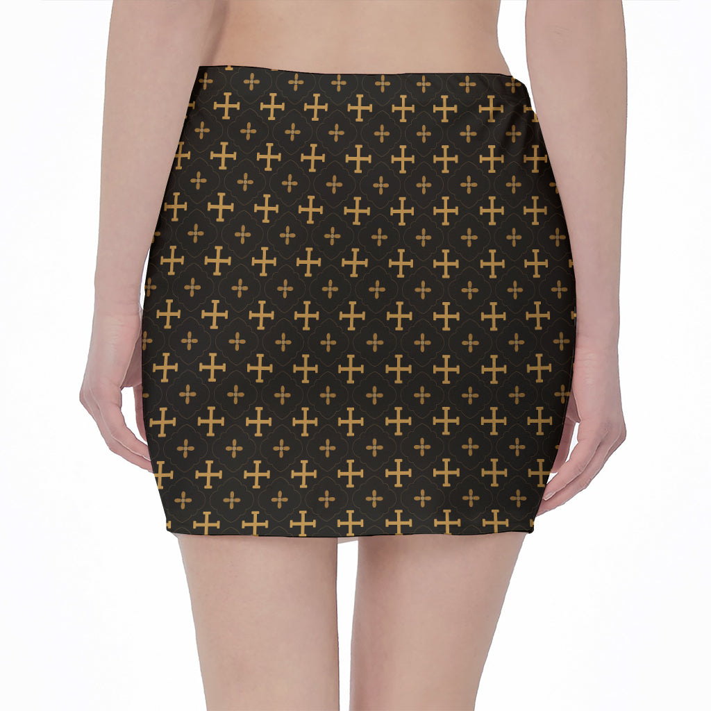 Orthodox Christian Pattern Print Pencil Mini Skirt