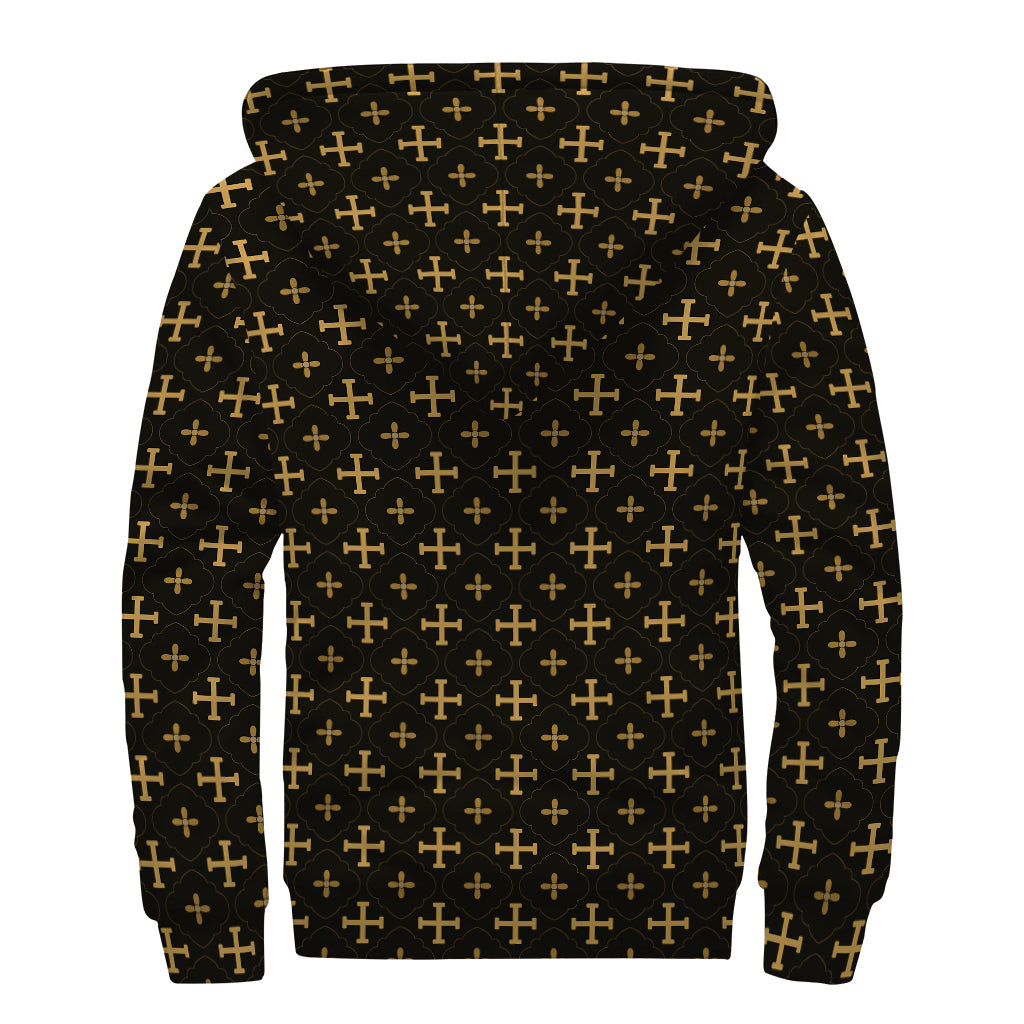 Orthodox Christian Pattern Print Sherpa Lined Zip Up Hoodie
