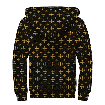 Orthodox Christian Pattern Print Sherpa Lined Zip Up Hoodie