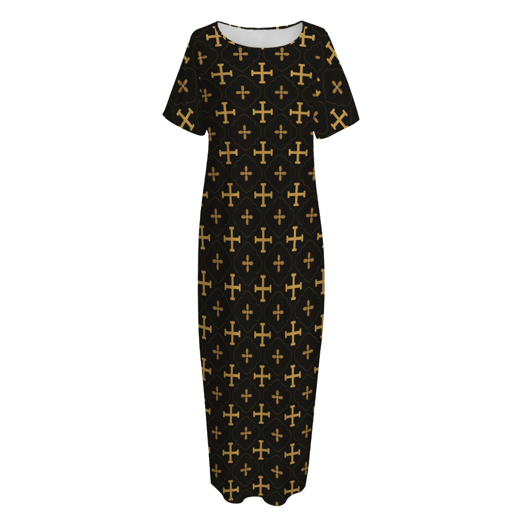 Orthodox Christian Pattern Print Short Sleeve Long Nightdress