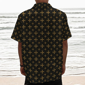 Orthodox Christian Pattern Print Textured Short Sleeve Shirt