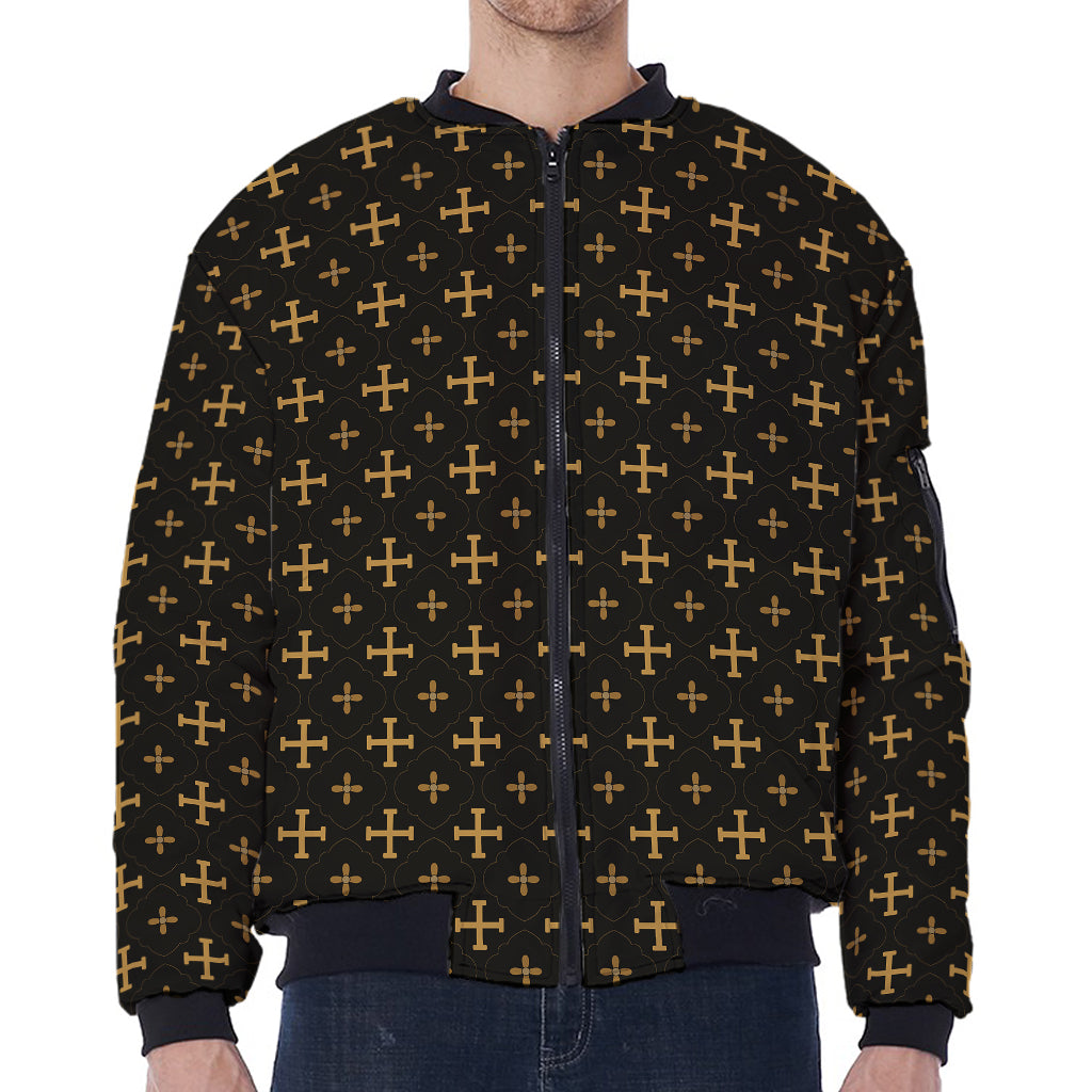 Orthodox Christian Pattern Print Zip Sleeve Bomber Jacket